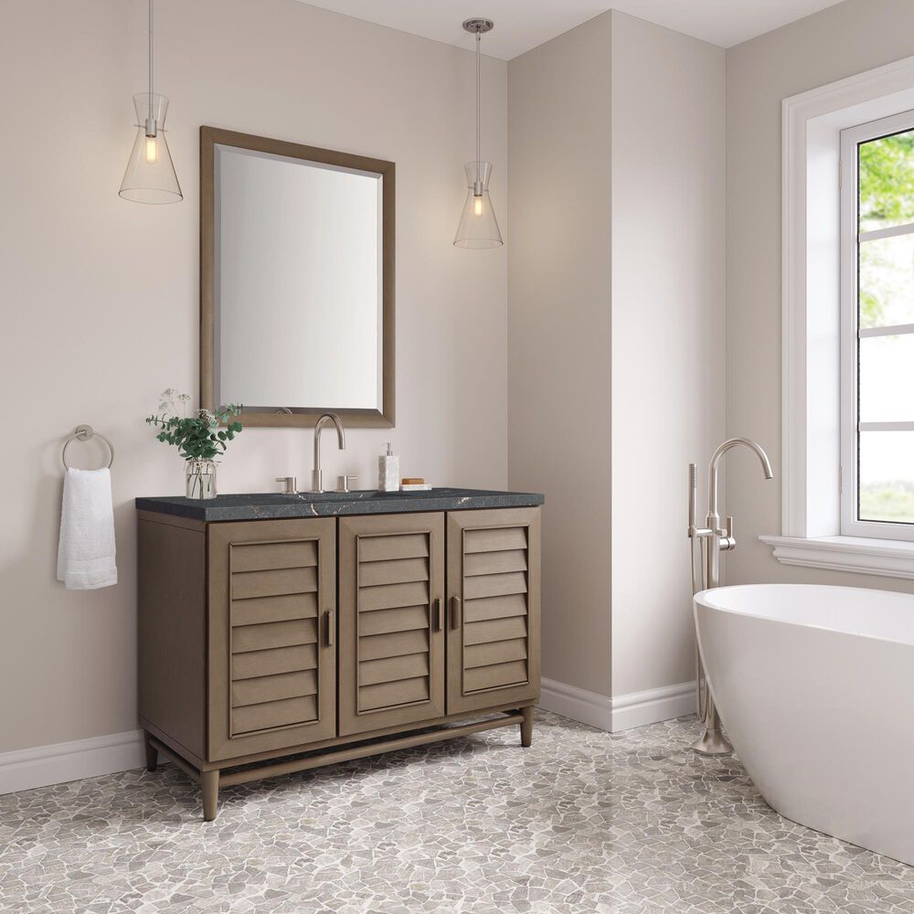 James Martin Vanities Portland 48&quot; Single Bathroom Vanity in Whitewashed Walnut with 3 cm Parisien Bleu Quartz Top and Rectangular Sink, , large
