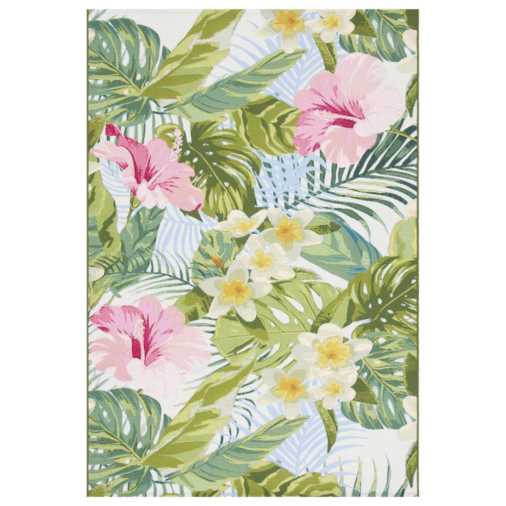 Safavieh Barbados Tropical Floral 8" x 10"5" Green and Pink Indoor/Outdoor Area Rug, , large