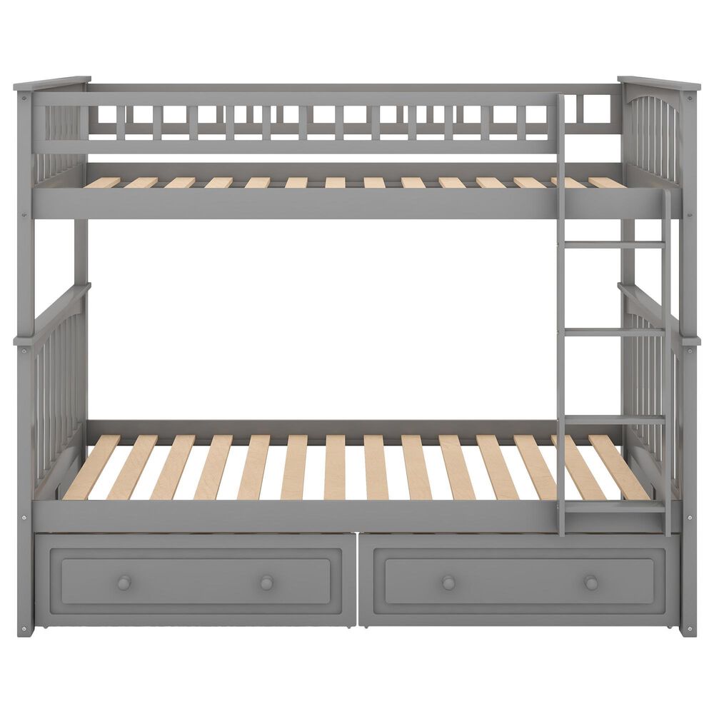 Hearth and Haven Twin over Twin Convertible Bunk Bed with Drawers in Gray, , large