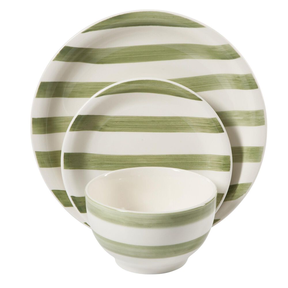 Gibson Homewares Kenwood Shores 12-Piece Dinnerware Set in Green Striped, , large