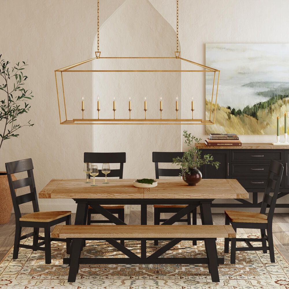 Hawthorne Furniture Hendricks Dining Table, 4 Dining Chairs and Bench in Rustic Wheat and Raven Finish, , large