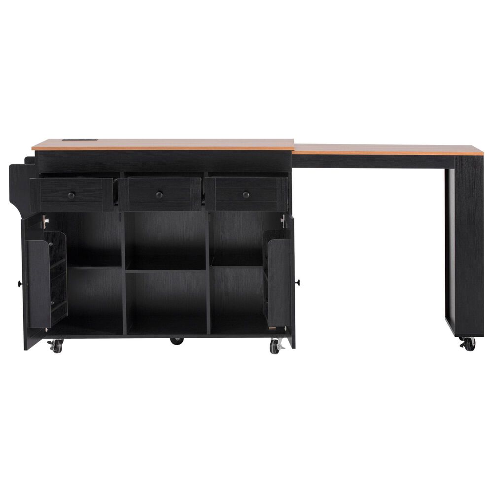 HOMLUX 86" Kitchen Island with Extendable Dining Table in Black, , large