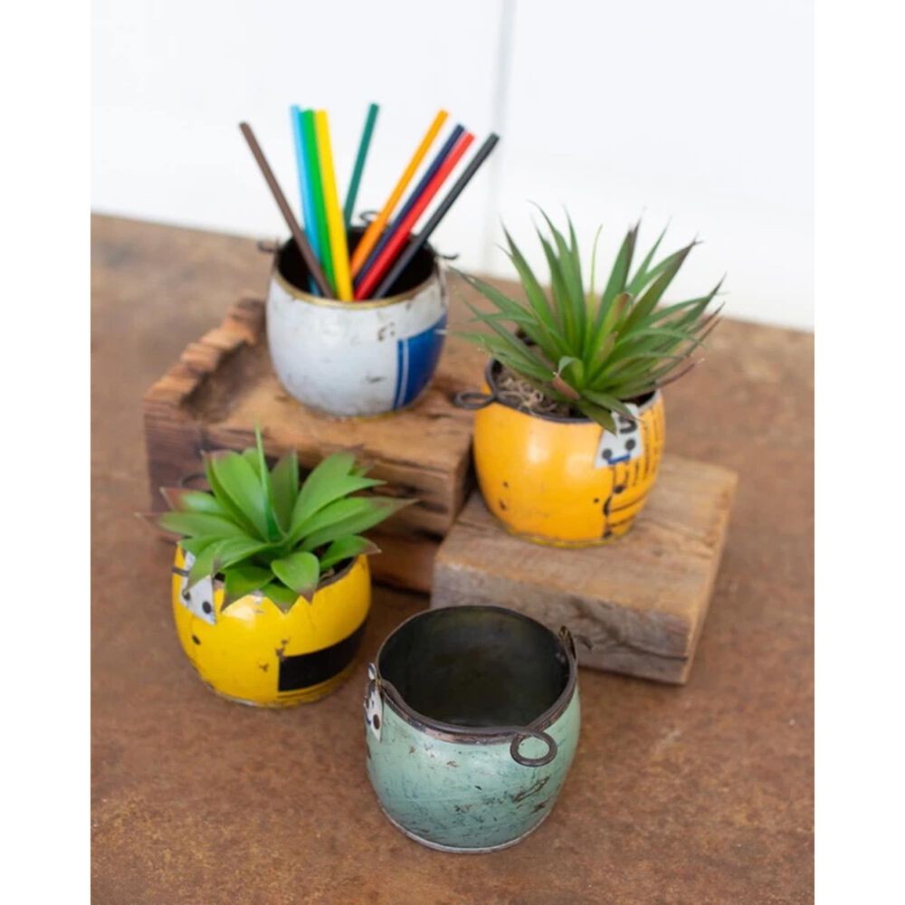 Kalalou Assorted Recycled Metal Pots Set of 4, , large