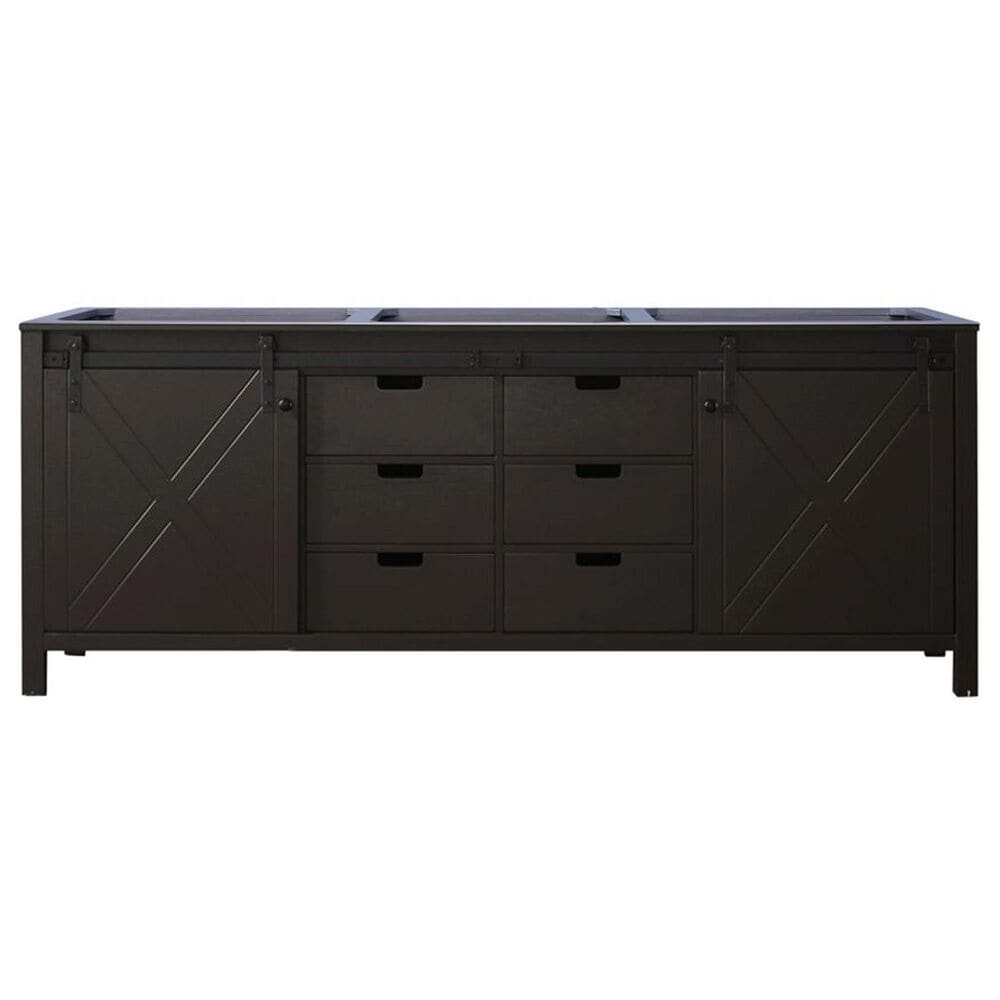 Lexora Home Marsyas 84&quot; Double Bathroom Vanity in Brown with 2 cm White Cultured Marble Top and Rectangular Sinks, , large