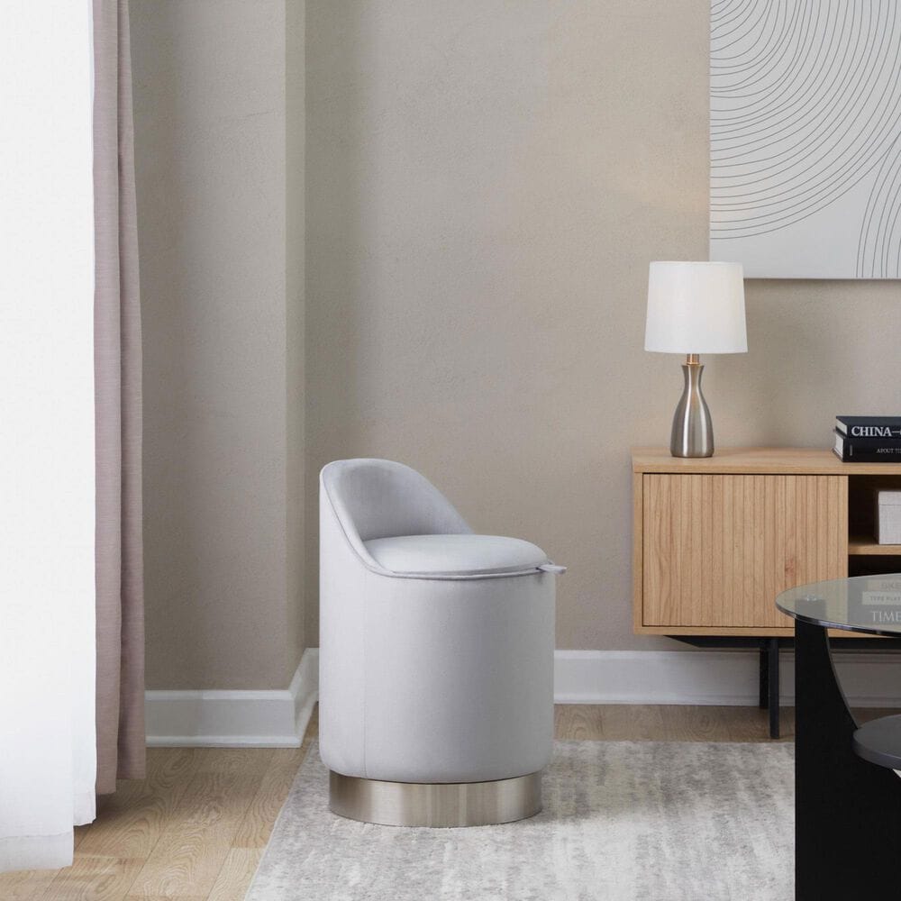 Lumisource Marla Vanity Stool with Silver Upholstered in Chrome, , large