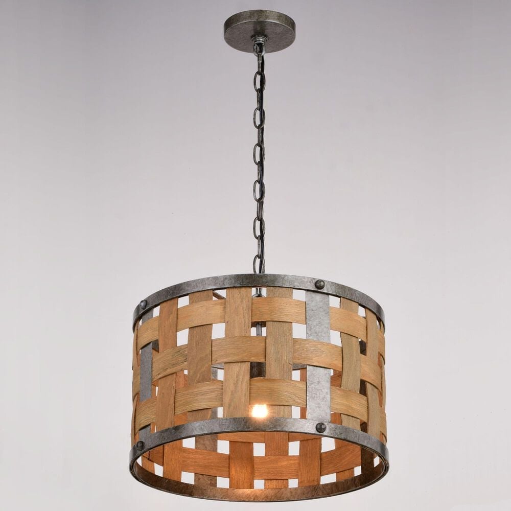 Vaxcel Norwood 1-Light Pendant in Vintage Steel and Distressed Wood, , large