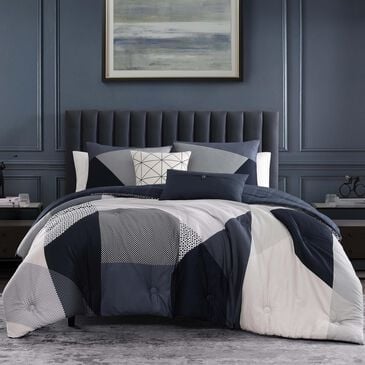 BEBEJAN Geo Fusion 5-Piece Queen Comforter Set in Navy, Grey and Ivory, , large
