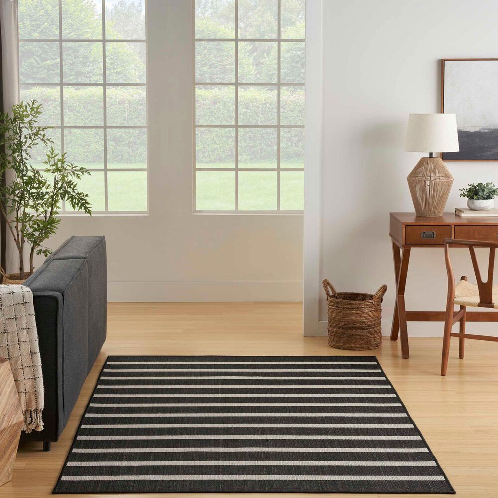 Nourison Positano POS03 Black and Ivory 4&#39; x 6&#39; Indoor/Outdoor Area Rug, , large