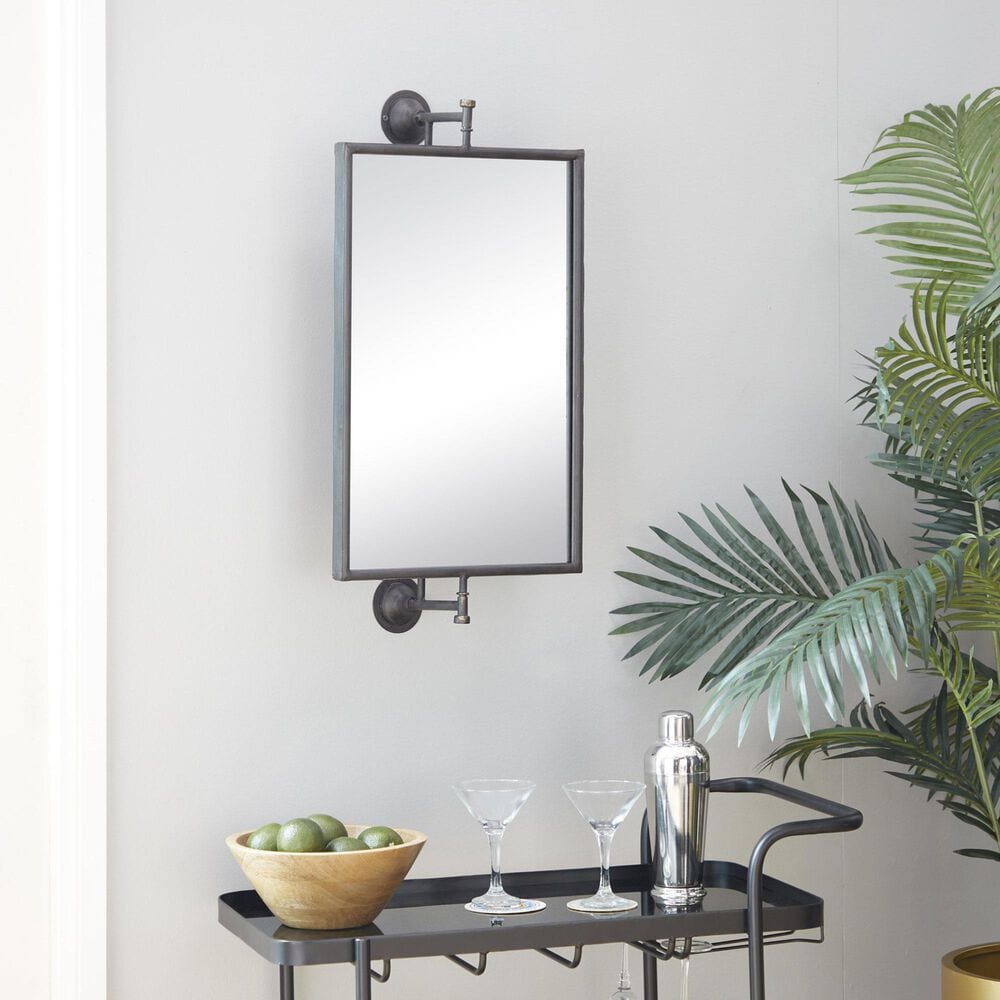 Maple and Jade 28&quot; x 14&quot; Metal Handmade Dimensional Wall Mirror in Matte Black, , large