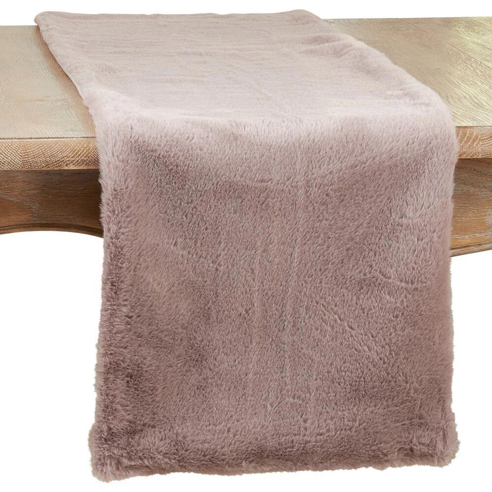 Saro Faux Fur Rabbit Table Runner in Grey, , large