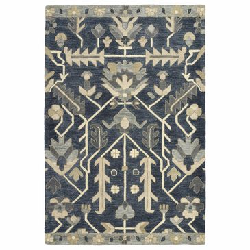 Kaleen Rugs Brooklyn 7"6" x 9" Denim, Steel Blue, Pewter Green, Grey Green, Linen and Ivory Area Rug, , large