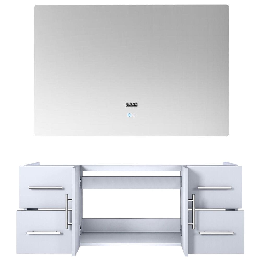 Lexora Home Geneva 48&quot; Single Bathroom Vanity Cabinet Only in Glossy White and 48&quot; LED Mirror, , large
