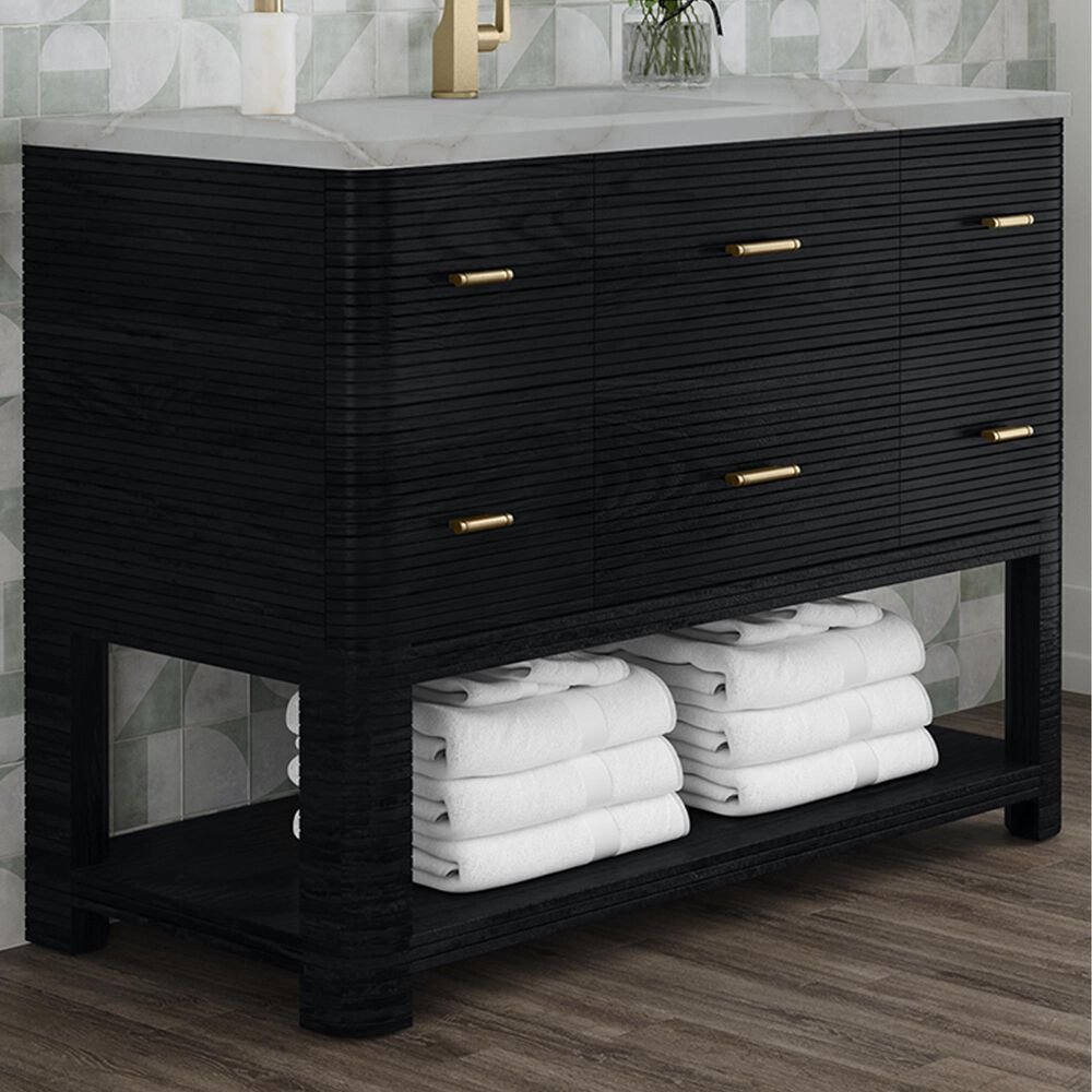 James Martin Vanities Lucian 48&quot; Single Vanity in Carbon Oak with 3 cm Victorian Silver Quartz Top, , large