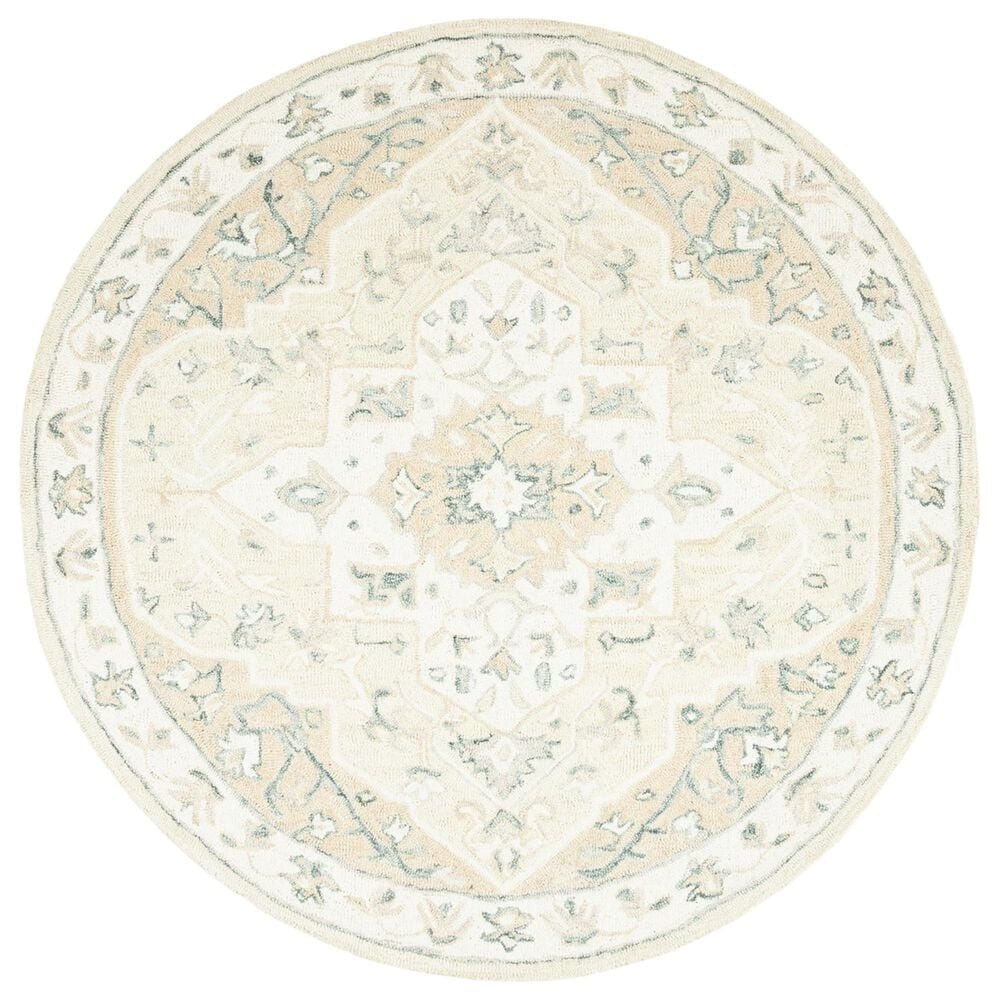 Safavieh Micro-Loop Oriental 7" Round Beige and Ivory Area Rug, , large