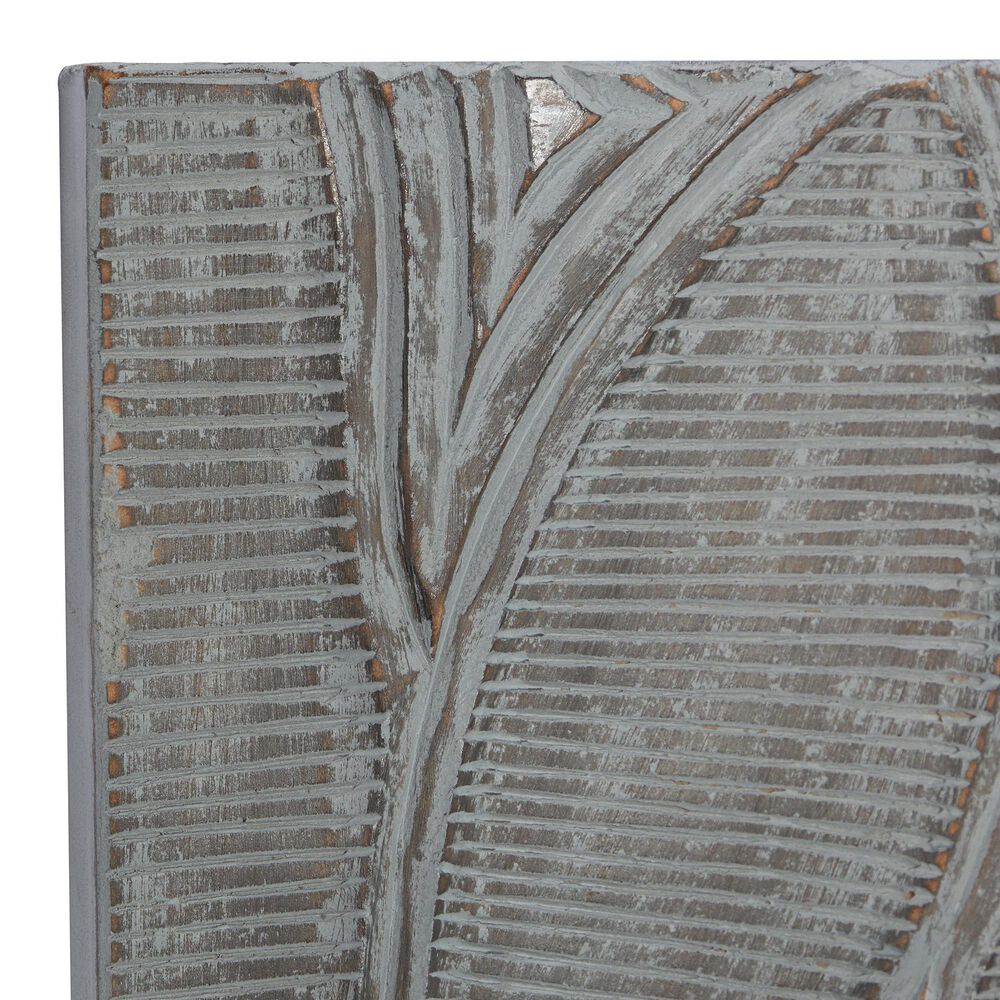 Maple and Jade 48&quot; x 16&quot; Wooden Leaf Intricately Carved Wall Decor in Distressed Gray &#40;Set of 2&#41;, , large