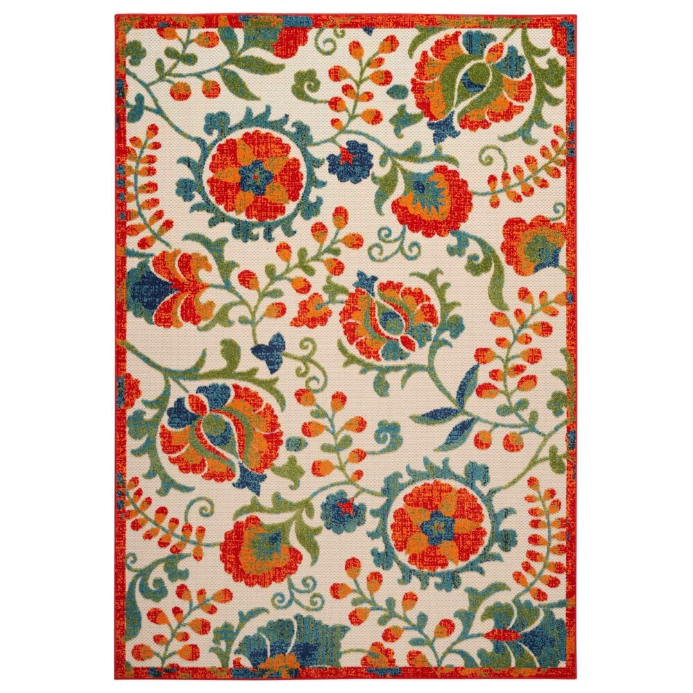 Nourison Aloha 5"3" x 7"5" Red and Multicolor Indoor/Outdoor Area Rug, , large