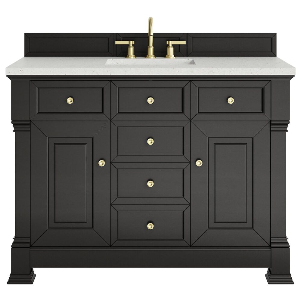 James Martin Vanities Brookfield 48&quot; Single Bathroom Vanity in Black Onyx with 3 cm Lime Delight Quartz Top and Rectangular Sink, , large