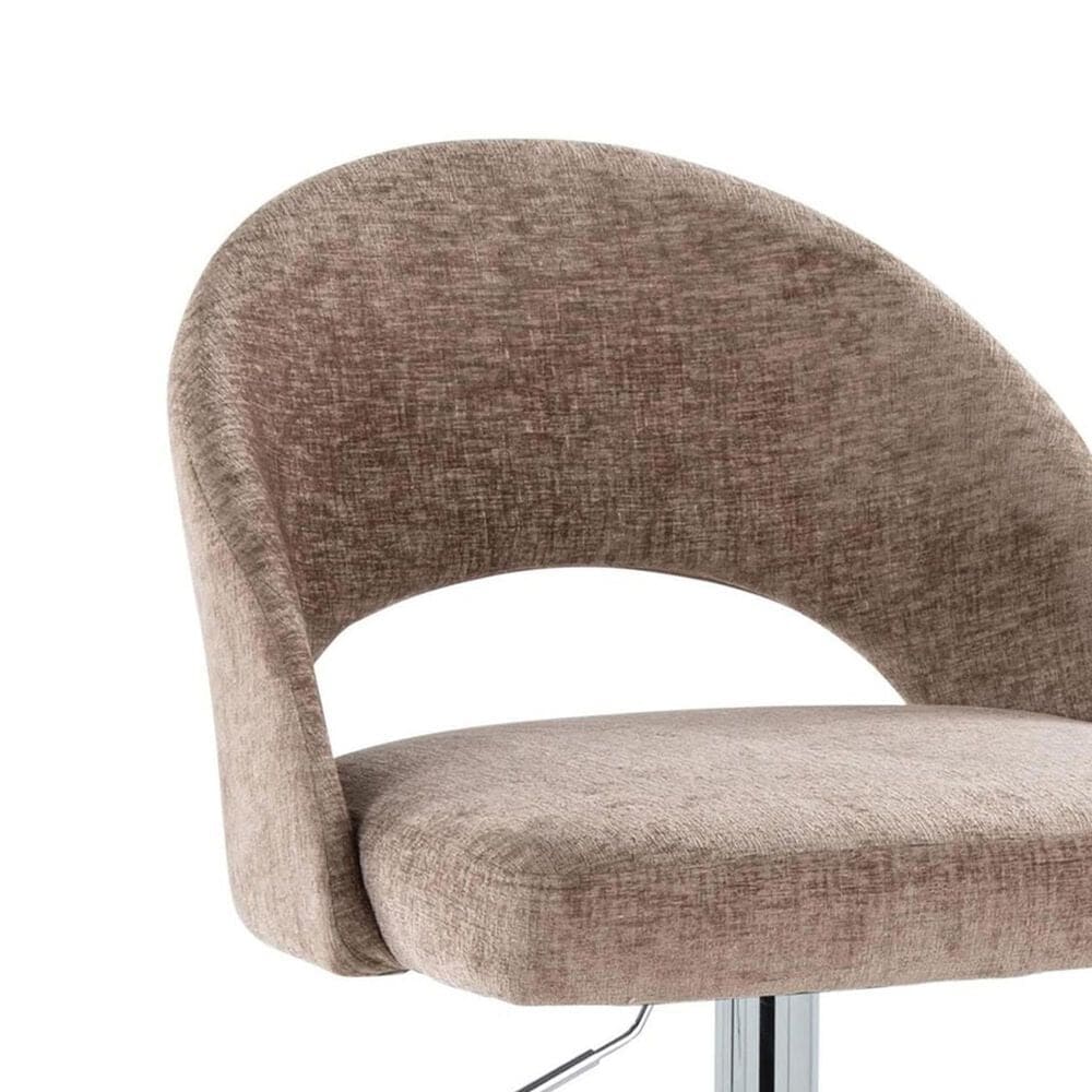 LumiSource Renee Adjustable Swivel Bar Stool with Brown Fabric Upholstery in Chrome (Set of 2), , large