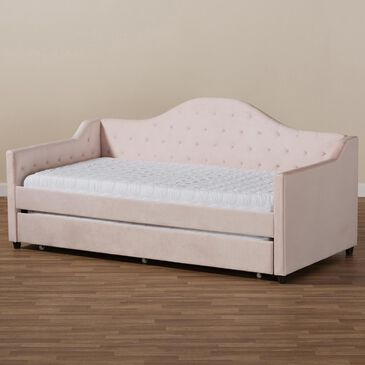 Baxton Studio Perry Twin Daybed with Trundle in Pink, , large