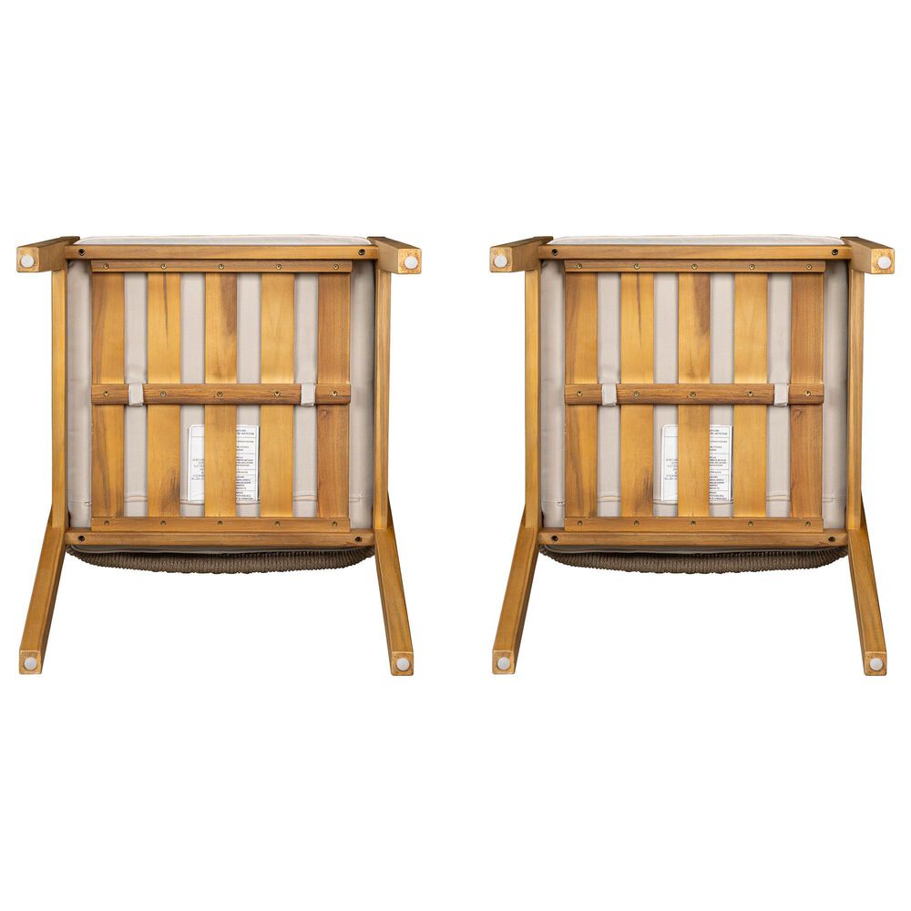 Hearth and Haven Patio Dining Chair with Rope-Design Backrest and Cushions in Light Teak (Set of 2), , large