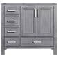 Lexora Home Jacques 36" Right Offset Single Bathroom Vanity in Distressed Grey with 2 cm White Carrara Marble Top and Rectangular Sink, , large