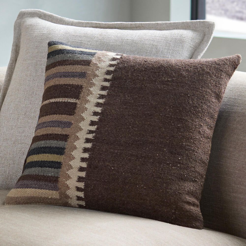 Surya Blanche 20" Square Throw Pillow in Charcoal, Dark Brown, Gray, Medium Brown and Oatmeal, , large