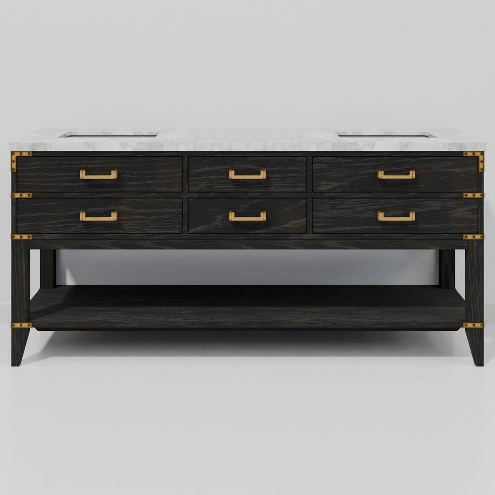 Lexora Home Norwalk 72" Double Bathroom Vanity in Black Oak with White Carrara Marble Top and Rectangular Sinks, , large