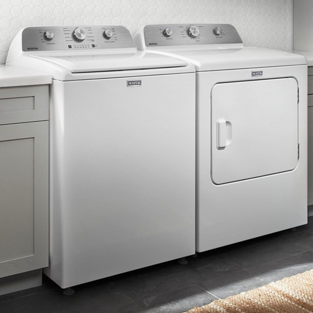 Maytag 4.3 Cu. Ft. Top Load Impeller Washer and 7.0 Cu. Ft. Electric Wrinkle Prevent Dryer Laundry Pair in White, , large