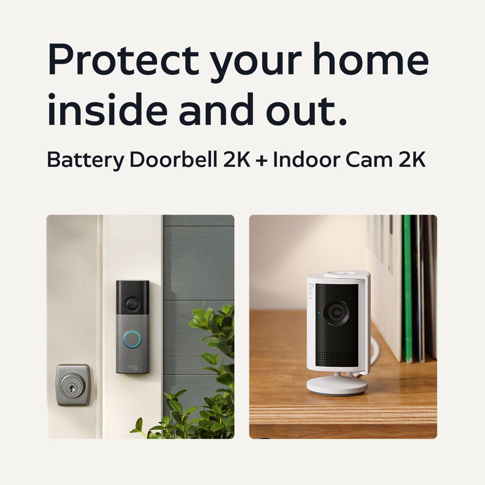 Ring 2K Battery Doorbell and Indoor Cam Plus Bundle in Satin Nickel and White, , large