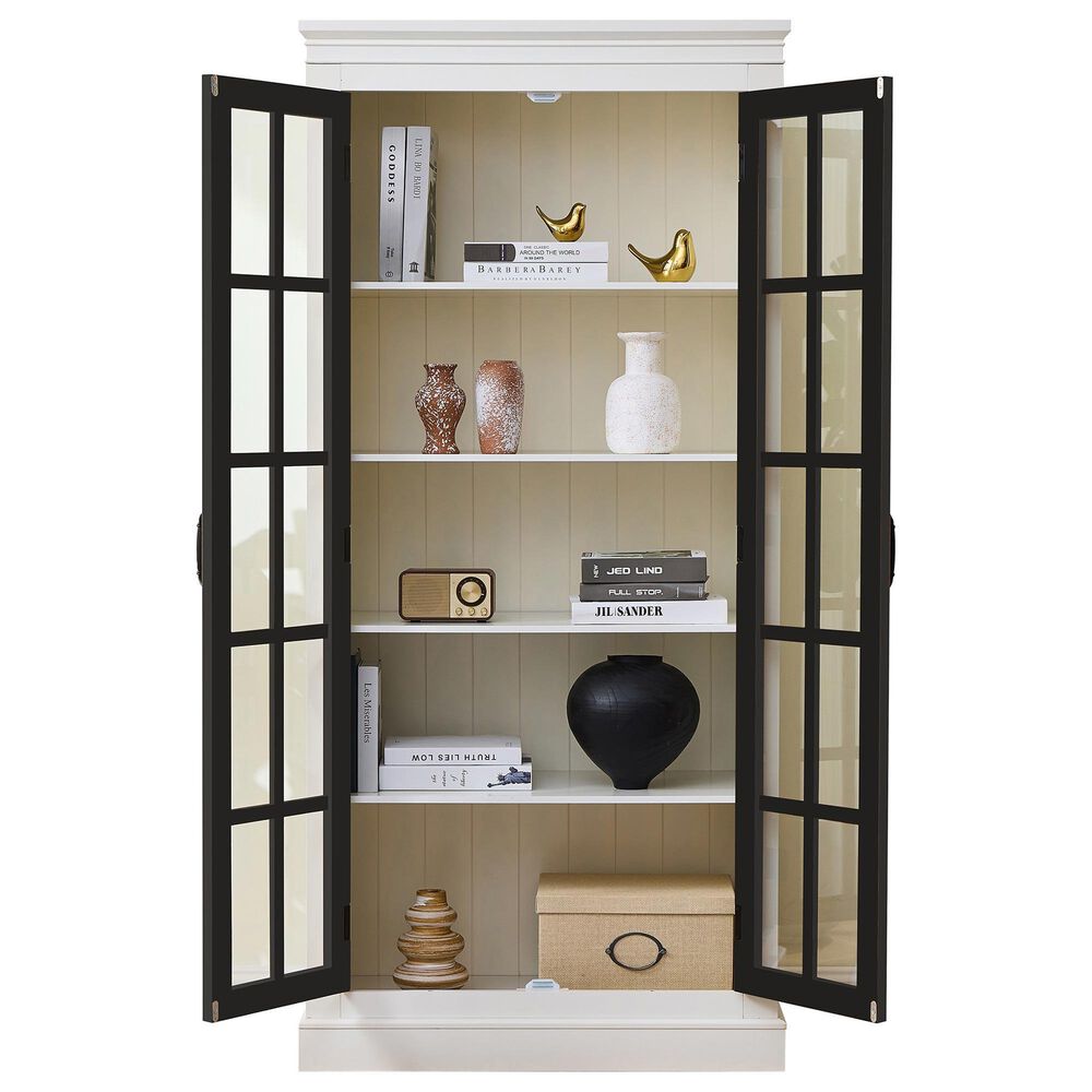 Hearth and Haven 71.2'' Freestanding Glass Door Pantry with Adjustable Shelves in White and Black, , large