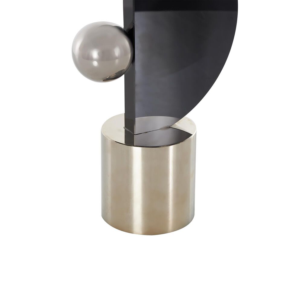 Maple and Jade Abstract Decorative Sculpture with Orb and Base in Black and Silver, , large