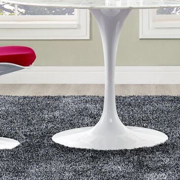 Modway Lippa 47" Round Artificial Marble Dining Table in White - Table Only, , large