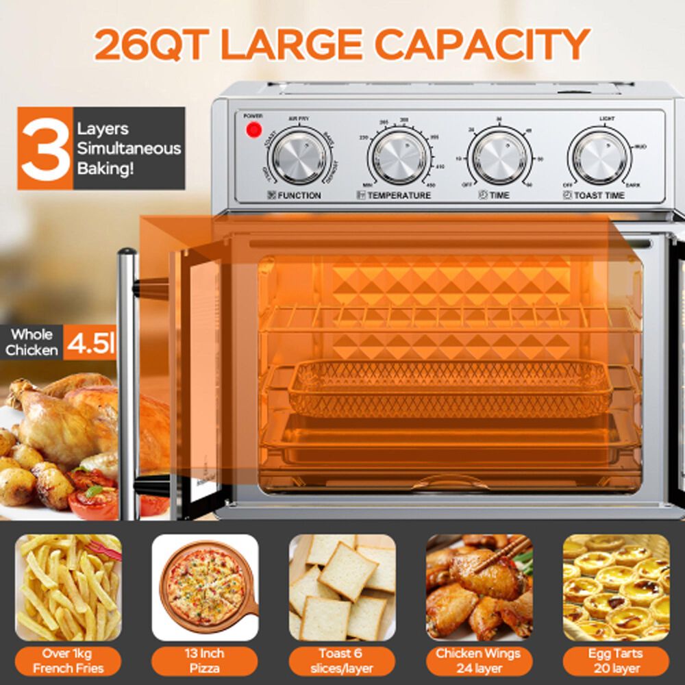 HOMLUX 26 Qt Extra-Large Air Fryer Toaster Oven in Silver, , large