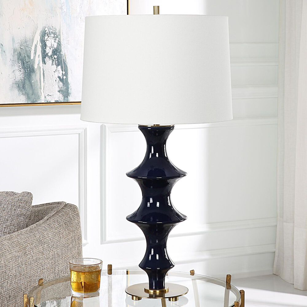 Uttermost Coil Table Lamp in Cobalt and Antique Brass, , large