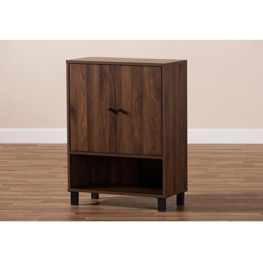 Baxton Studio Rossin 2-Door Entryway Shoe Storage Cabinet with Open Bottom Shelf in Walnut, , large