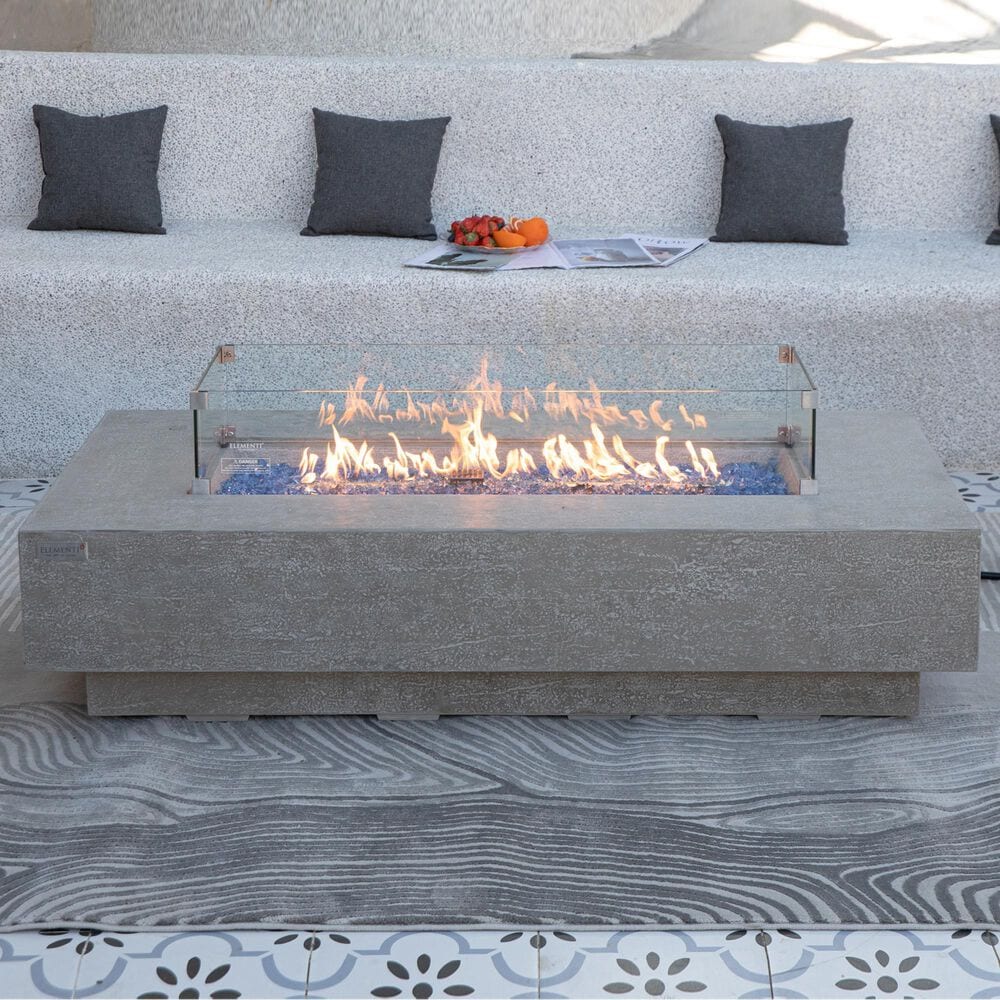 Elementi Fire Riviera Rectangular Propane Fire Pit Table in Light Gray, , large