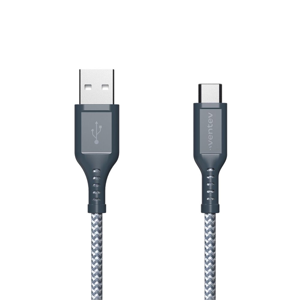 Ventev High Speed Usb A To Usb C Braided Cable With 2x The Copper For Faster Charging 6ft - Gray, , large