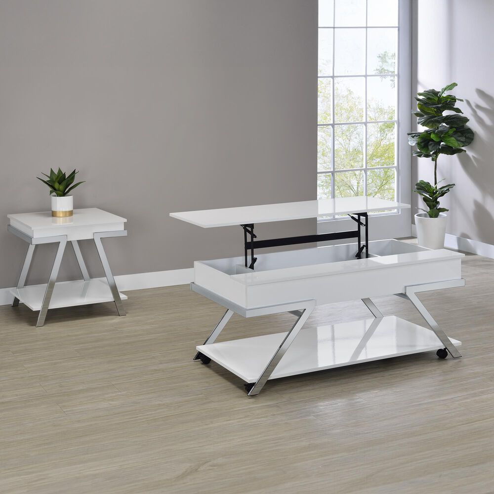 Steve Silver Furniture Zena Lift-Top Cocktail Table with Casters in White and Chrome, , large