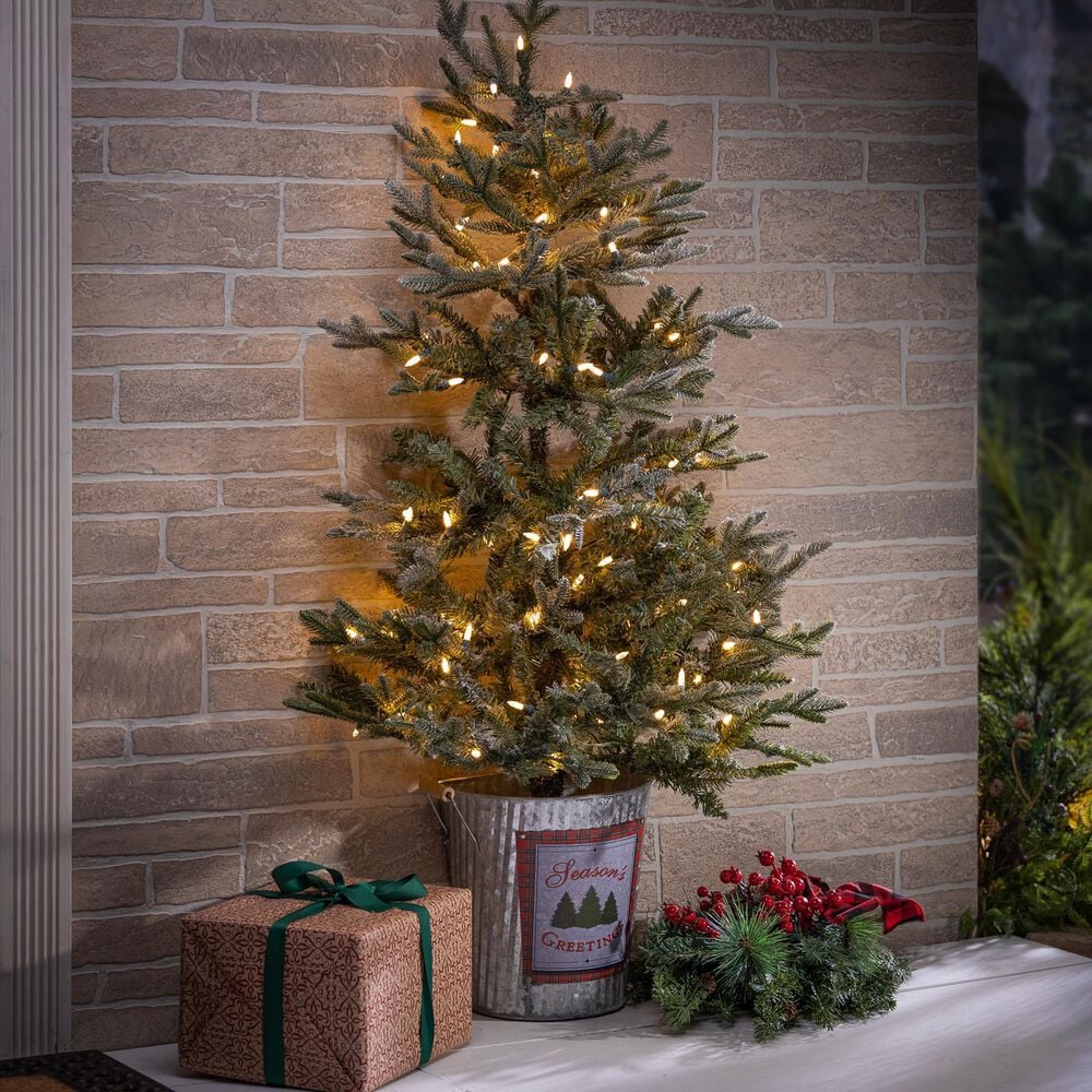 The Gerson Company 4&#39; Electric Lightly Flocked Half Holiday Tree in Green, , large