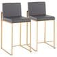 Lumisource Fuji High Back Counter Stool with Grey Faux Leather Cushion in Gold (Set of 2), , large
