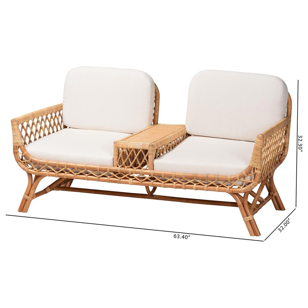 Baxton Studio Pakis Stationary Tete-a-Tete Sofa with Light Honey Rattan in Neutral, , large