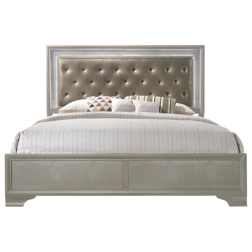 Crown Mark Lyssa King Panel Bed with LED in Champagne, , large