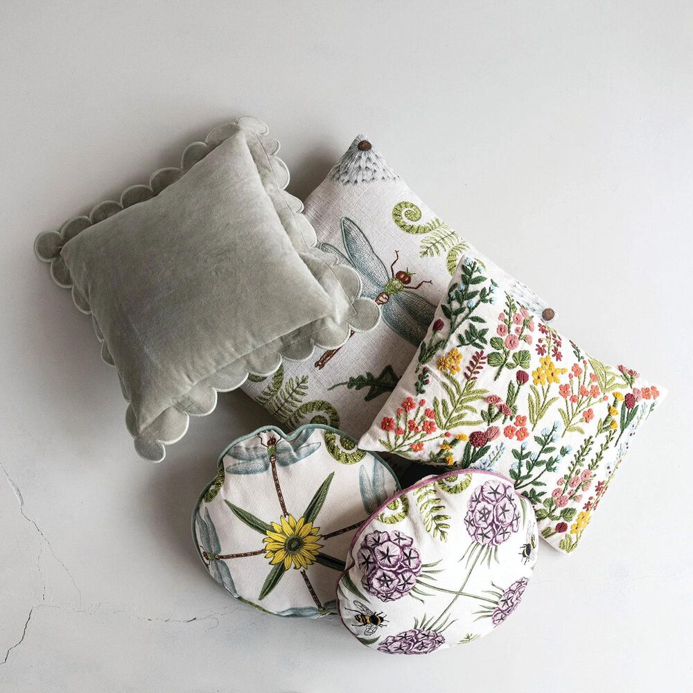 Creative Coop Secret Garden 18" Square Throw Pillow with Scalloped Flange in Green, , large