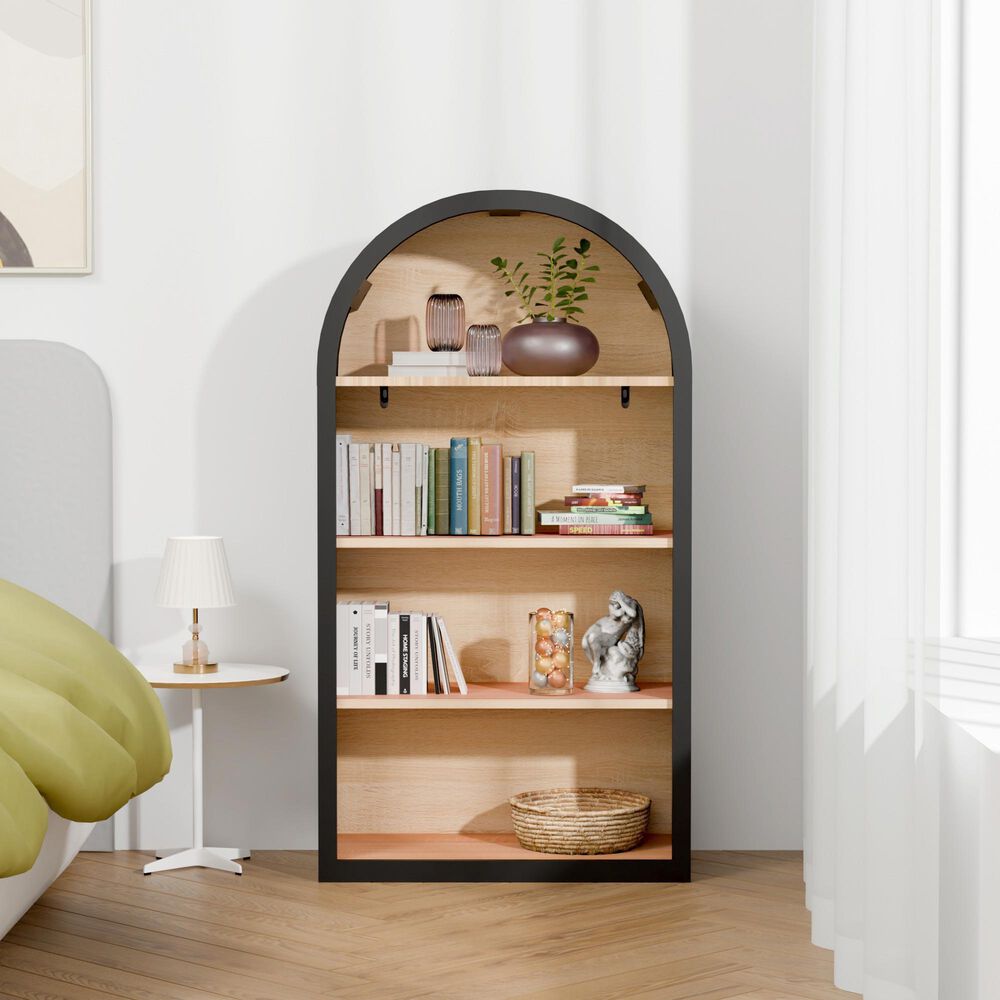 Hearth and Haven 4-Tier Arched Bookshelf in Black, , large