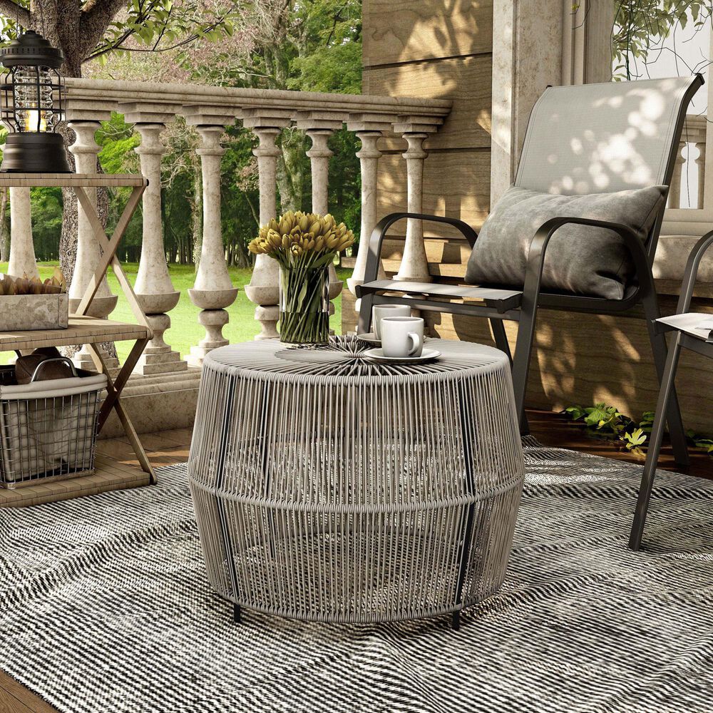 Furniture of America Meja Round Patio Coffee Table in Gray, , large