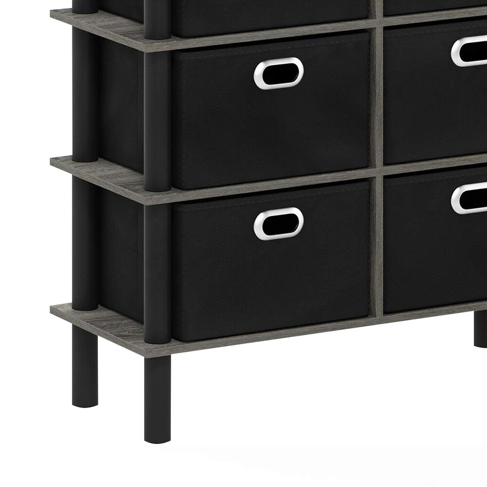 HOMLUX 5-Tier Modern Storage Bookshelf with 6 Storage Bins in French Oak Grey and Black, , large