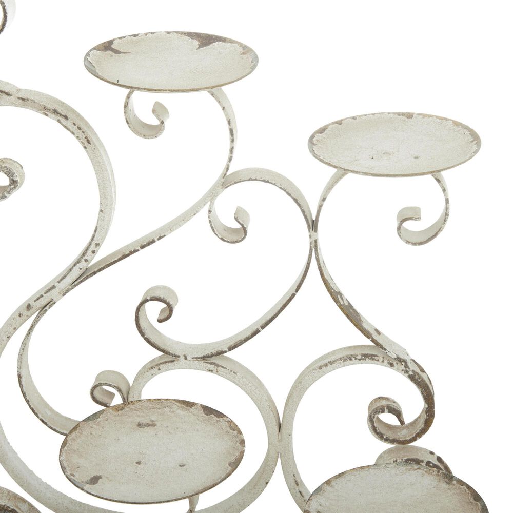 Maple and Jade Pillar 10-Plate Scroll Candelabra in Distressed White, , large