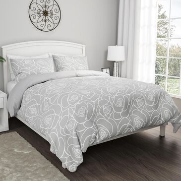 Timberlake Lavish Home 3-Piece King Bed of Roses Comforter Set in Rose Print & Soft Gray, , large
