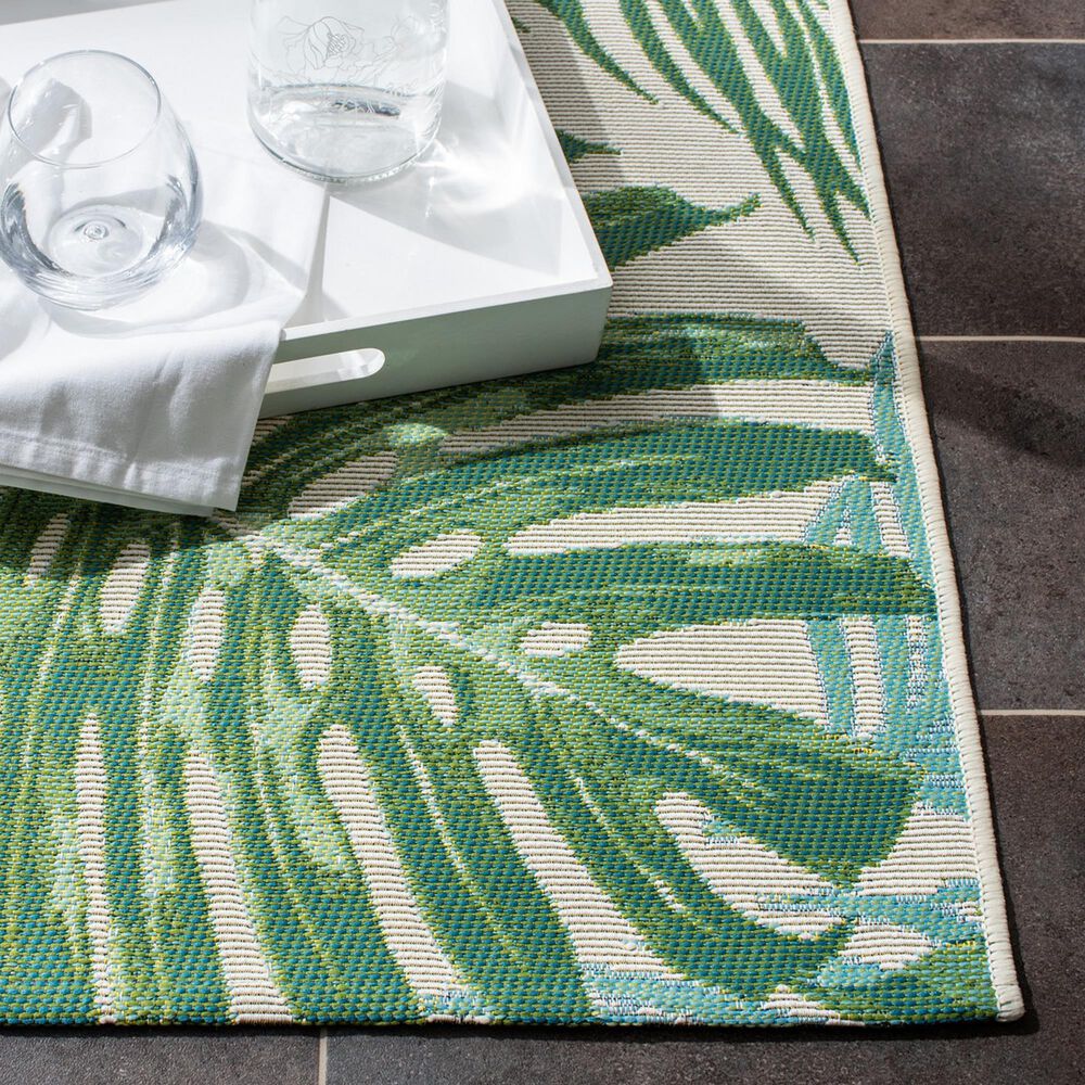 Safavieh Barbados Tropical Botanical BAR592 3&#39;3&quot; x 5&#39; Green and Teal Indoor/Outdoor Area Rug, , large
