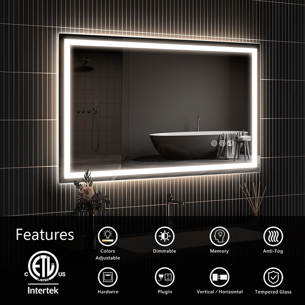 HOMLUX 36" x 30" LED Bathroom Makeup Mirror in Silver, , large